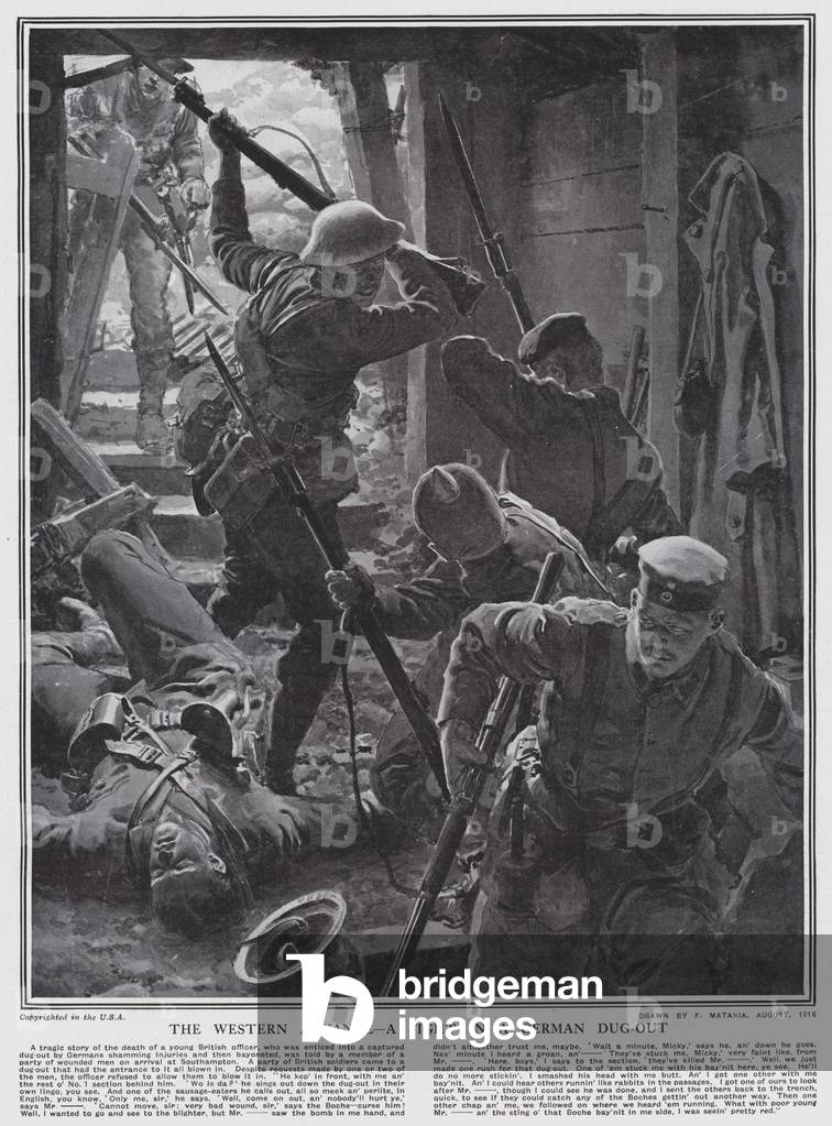 The Western advance, a fight in a German dug-out (litho)