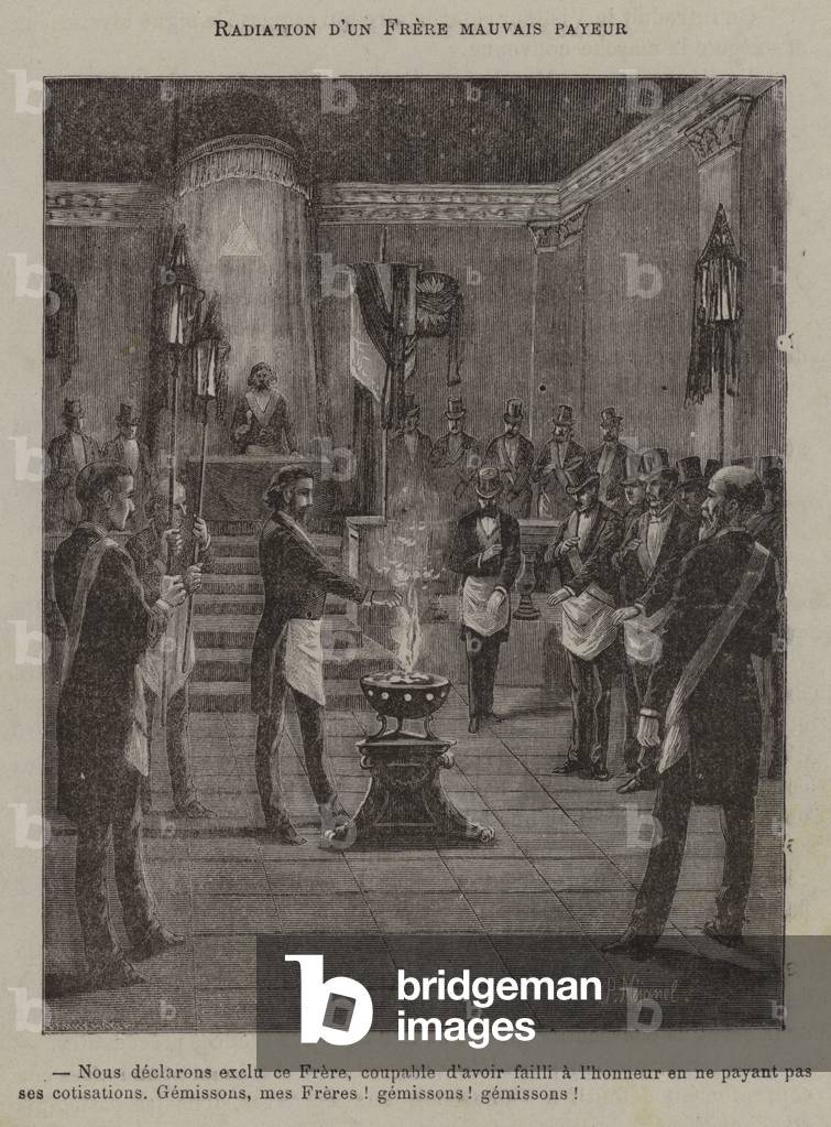 Expulsion of a brother from his lodge for non-payment of dues (engraving)