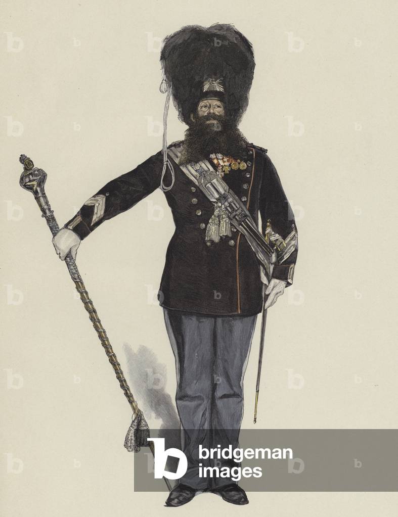 J Abel, Drum Major of the Bodyguard of the King of Denmark (colour litho)