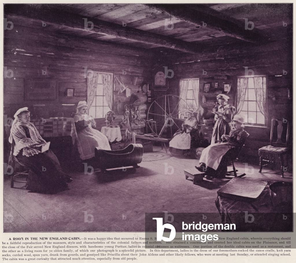 Chicago World's Fair, 1893: A Room in the New England Cabin (b/w photo)