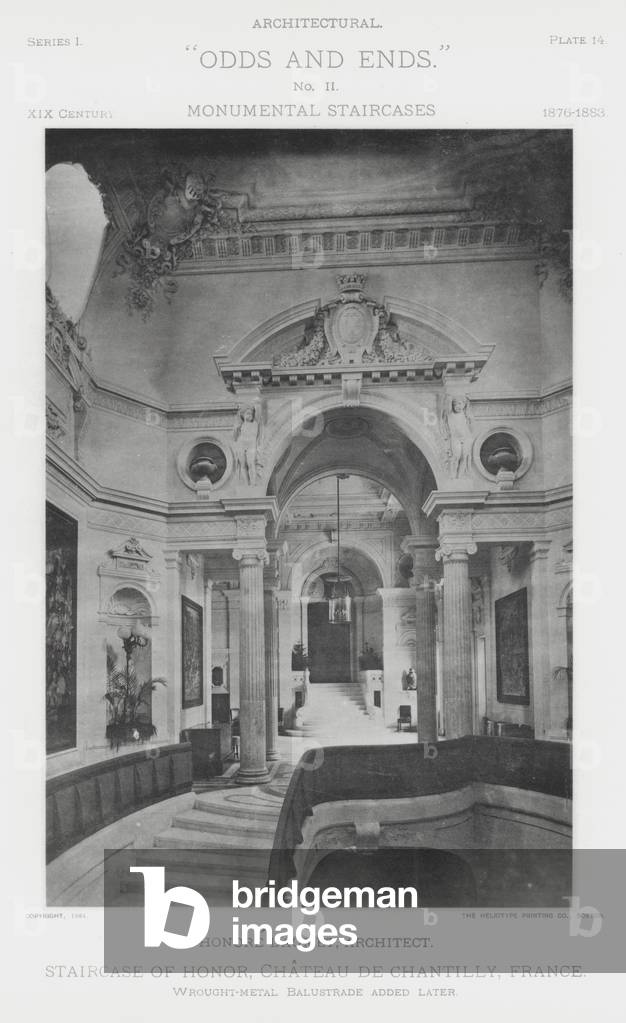 Staircase of Honor, Chateau De Chantilly, France (b/w photo)
