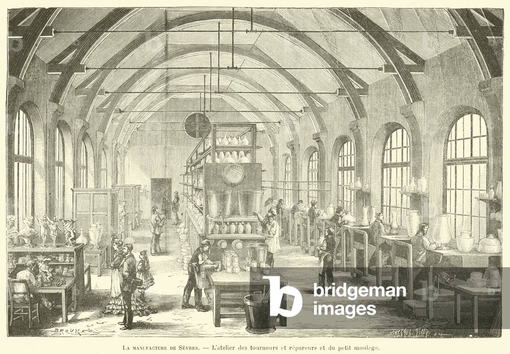 La manufacture de Sevres, L'atelier des tourneurs et repareurs et du petit moulage (engraving)
