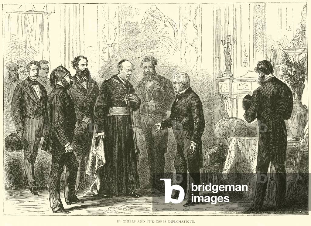 M Thiers and the Corps Diplomatique, March 1871 (engraving)