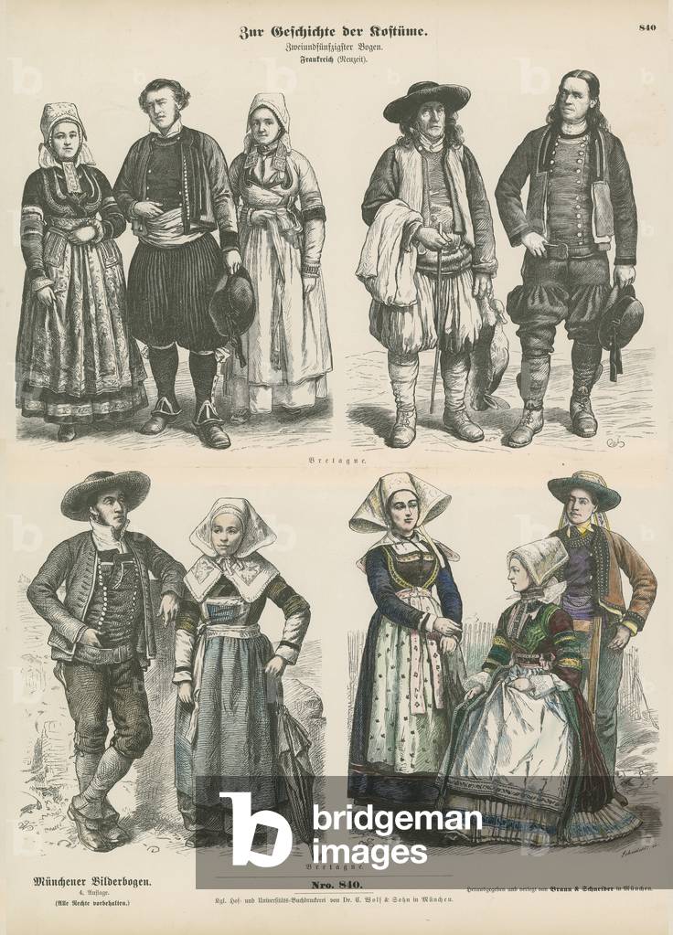 Costumes of Brittany, late 19th Century (coloured engraving)