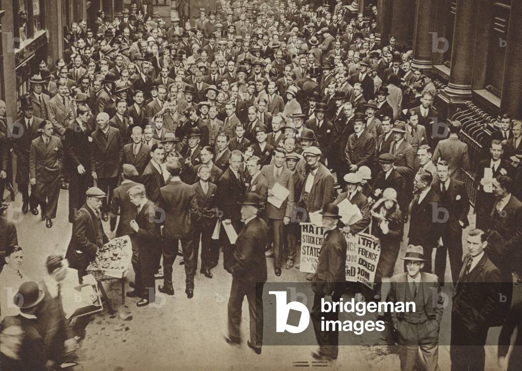 Collapse of British financier Clarence Hatry's financial empire, London, 1929 (b/w photo)