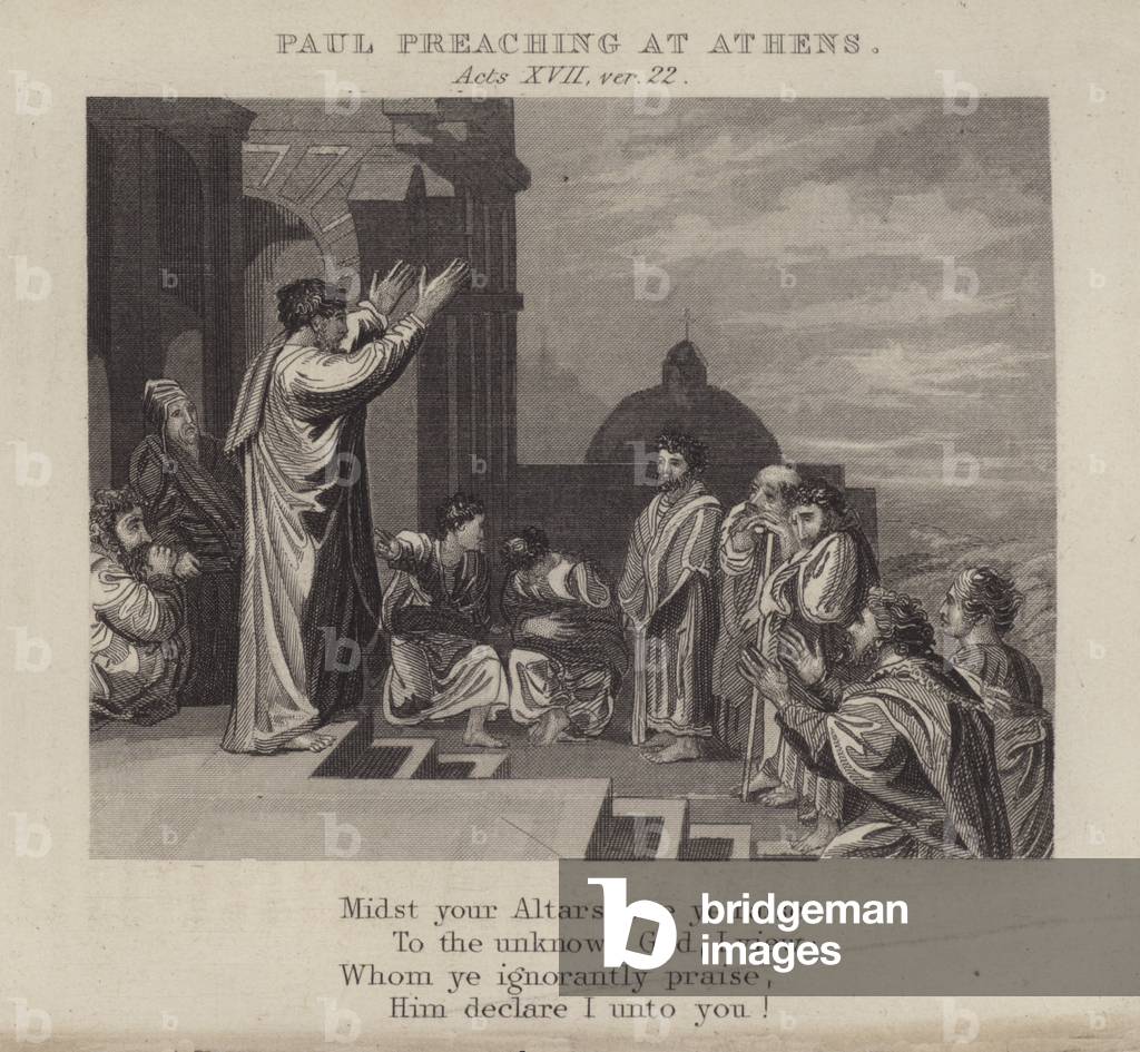 Paul preaching at Athens, Acts XVII, ver 22 (engraving)