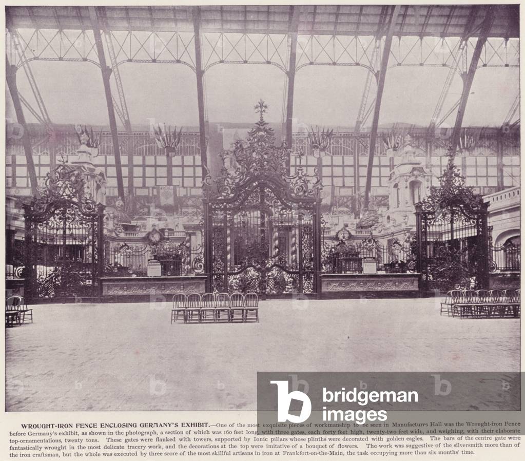 Chicago World's Fair, 1893: Wrought-Iron Fence enclosing Germany's Exhibit (b/w photo)