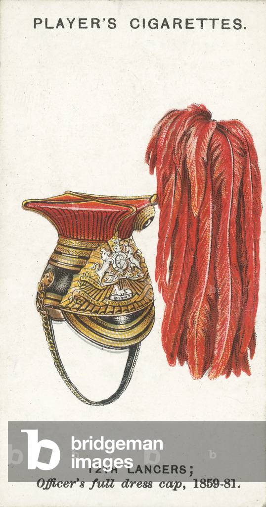 Military Head-Dress, 12th Lancers, Officer's full dress cap, 1859-81 (chromolitho)