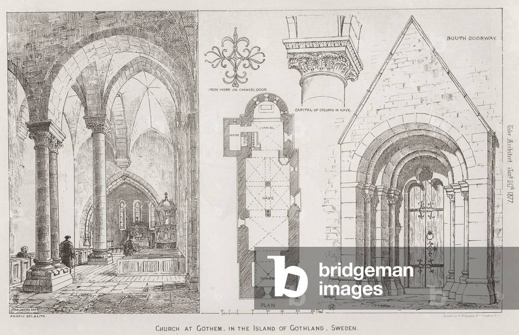 Church at Gothem, in the Island of Gothland, Sweden (engraving)