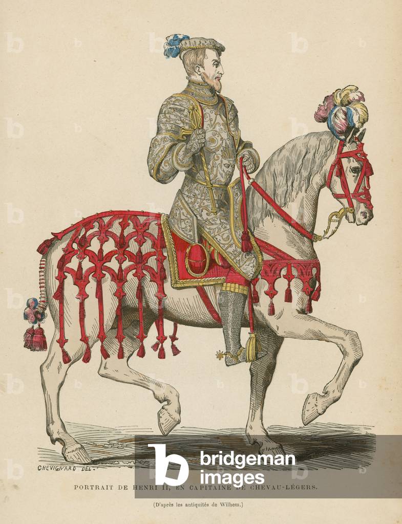 Henry II of France (coloured engraving)