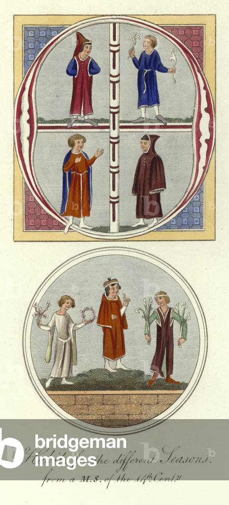 Habits for the different seasons, 14th Century (coloured engraving)