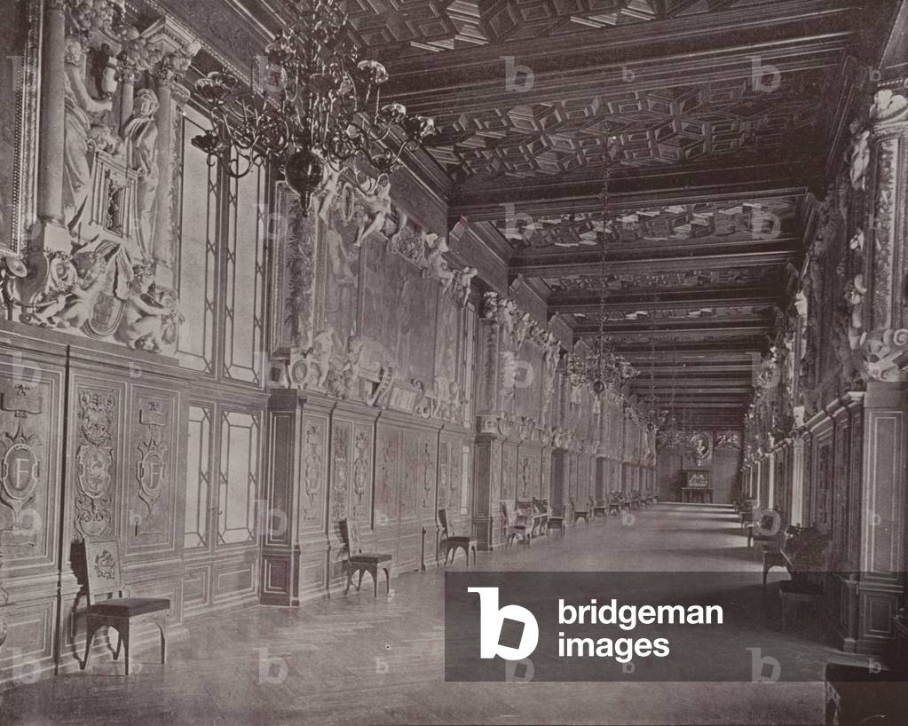 Gallery of Francis I, Fontainebleau Palace (b/w photo)