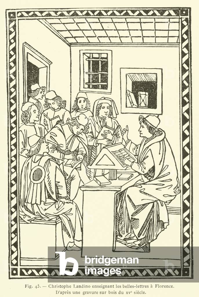 Christophe Landino enseignant les belles-lettres a Florence (engraving)