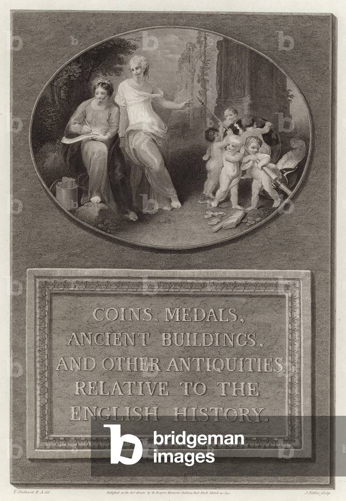 Coins, Medals, Ancient Buildings, and other Antiquities relative to the English History (engraving)