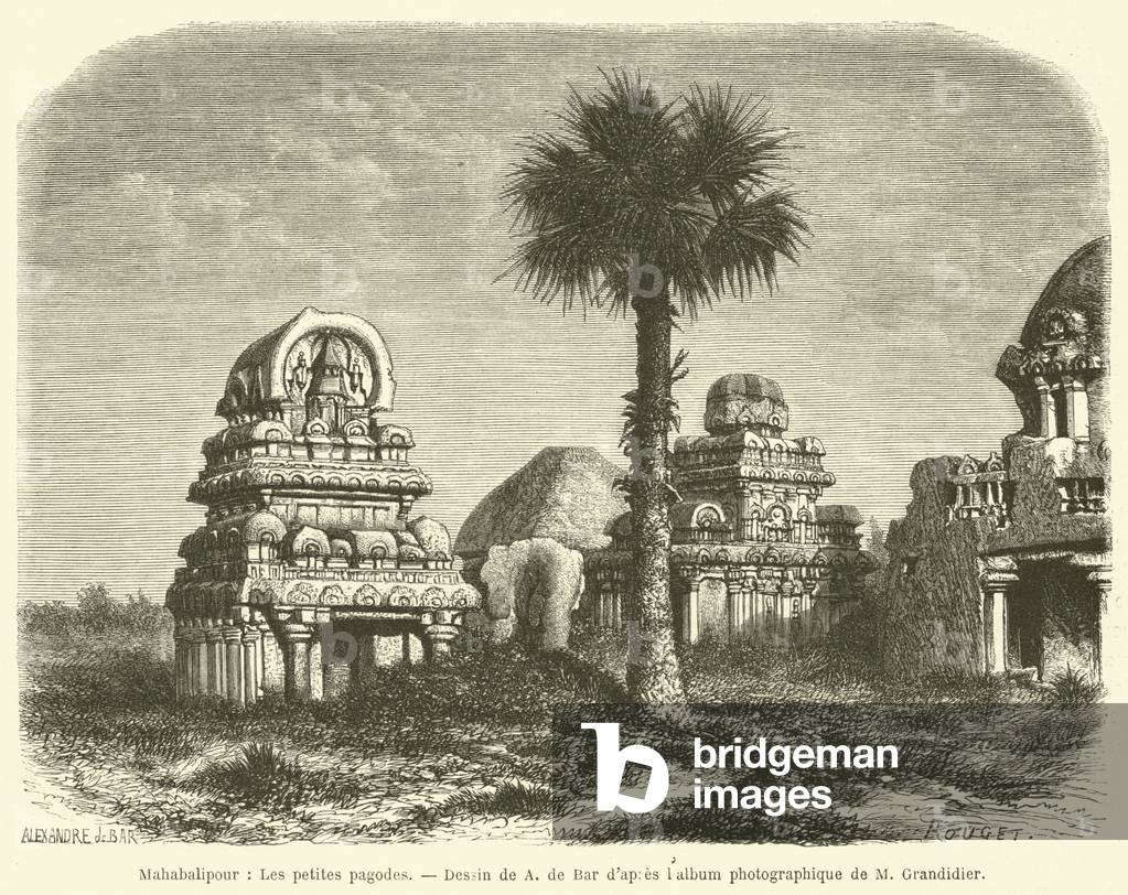 Mahabalipour, Les petites pagodes (engraving)