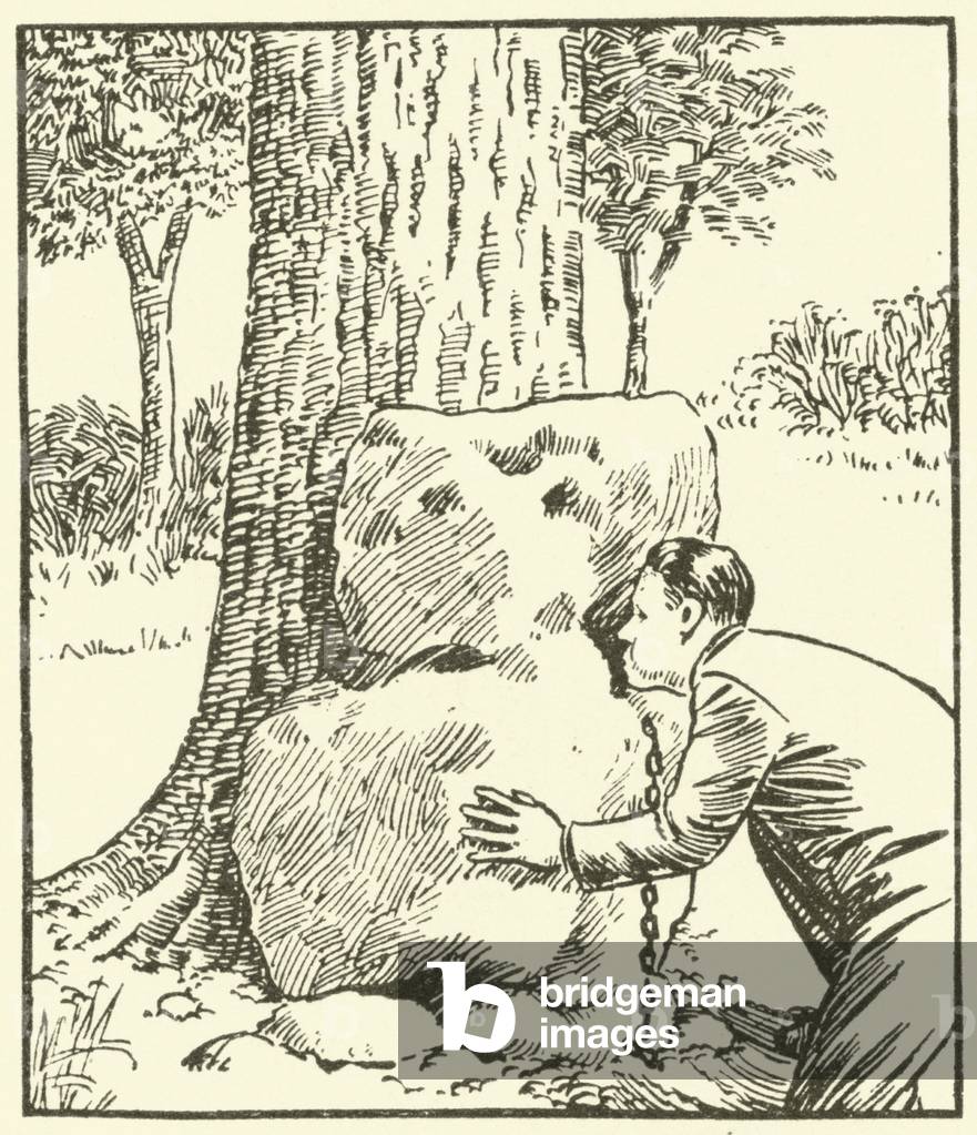 Blowing stone at Uffington in Berkshire, which dates back to the time of Alfred the Great (litho)