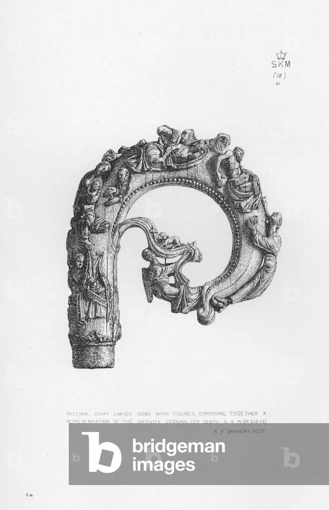 Victoria And Albert Museum: Pastoral Staff, carved ivory, with figures, composing together a representation of the nativity, German, 12th century (engraving)