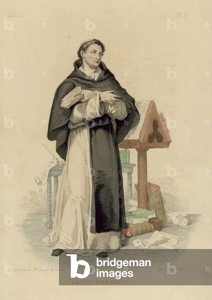 Saint Bernard (coloured engraving)