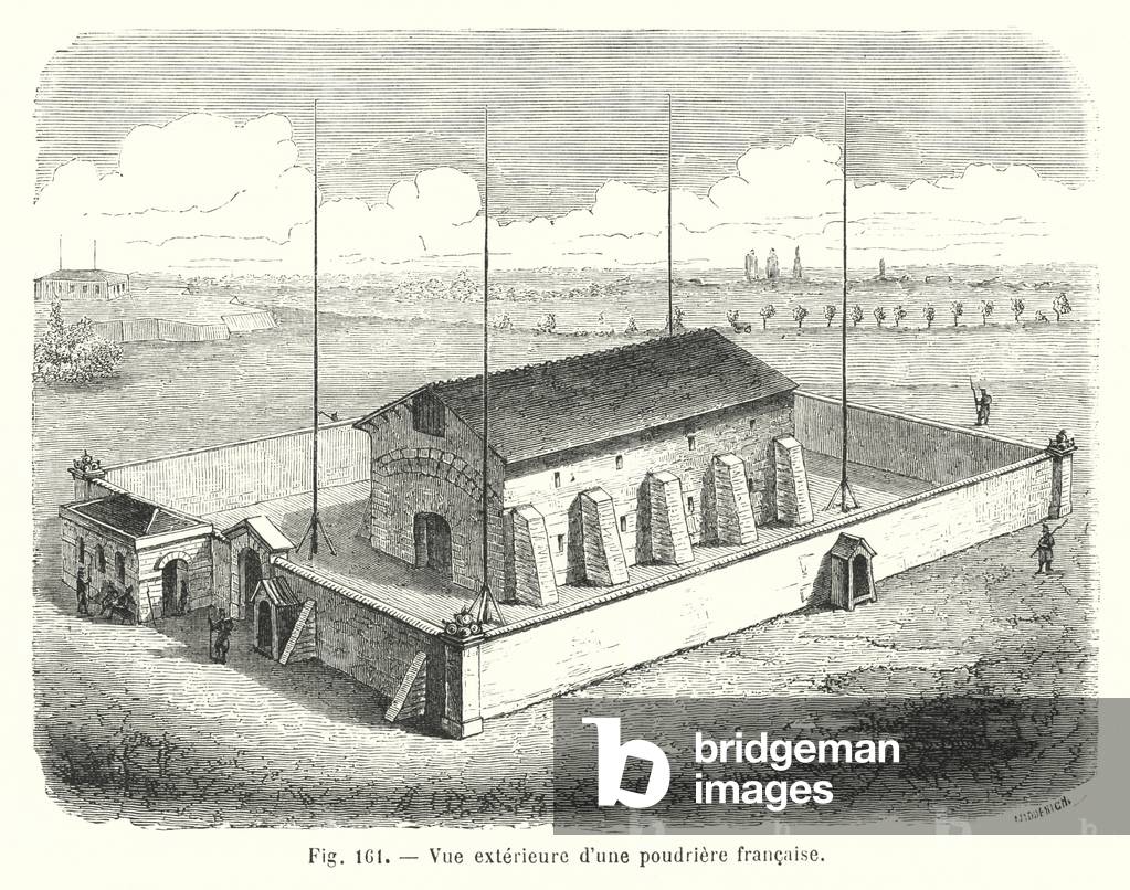 Vue exterieure d'une poudriere francaise (engraving)