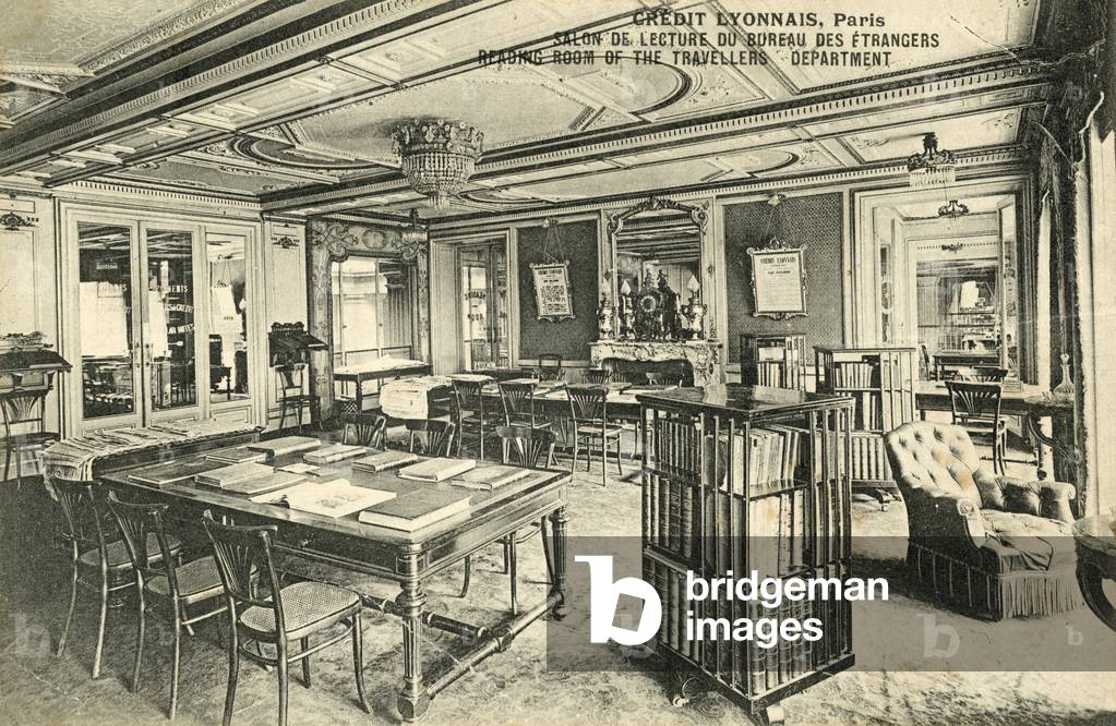 Reading room of the Traveller's Department, Credit Lyonnais, Paris (b/w photo)