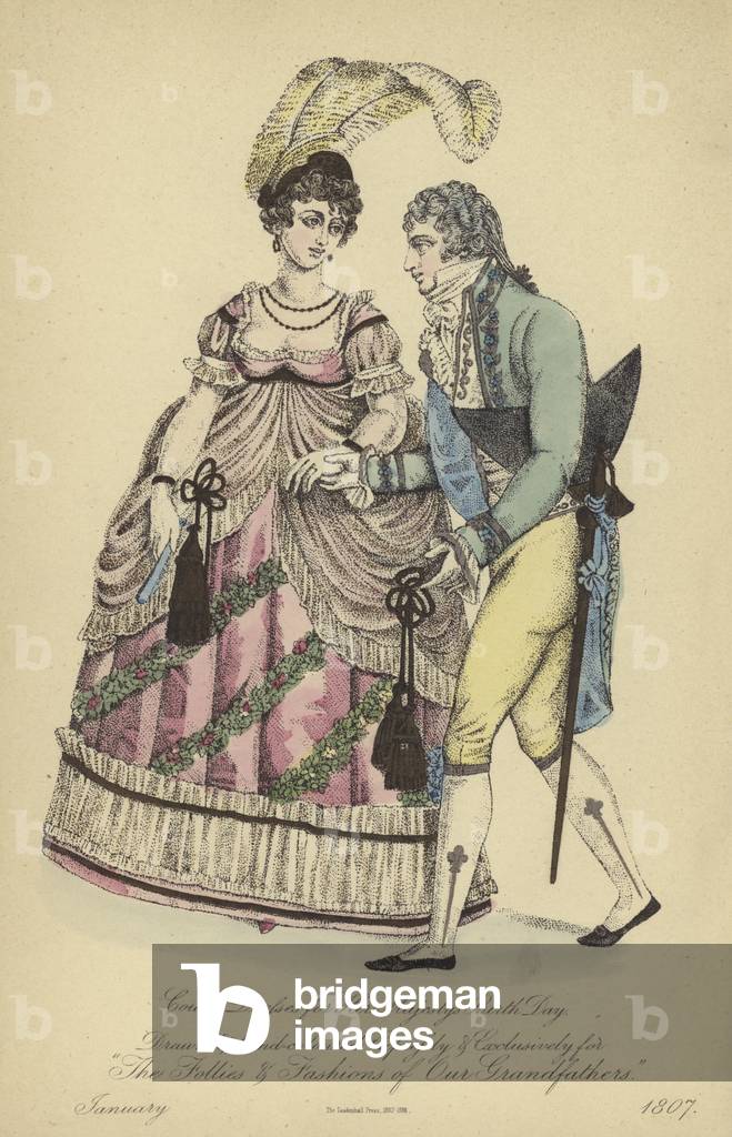 Morning Dress for Ladies and Gentlemen (coloured engraving)