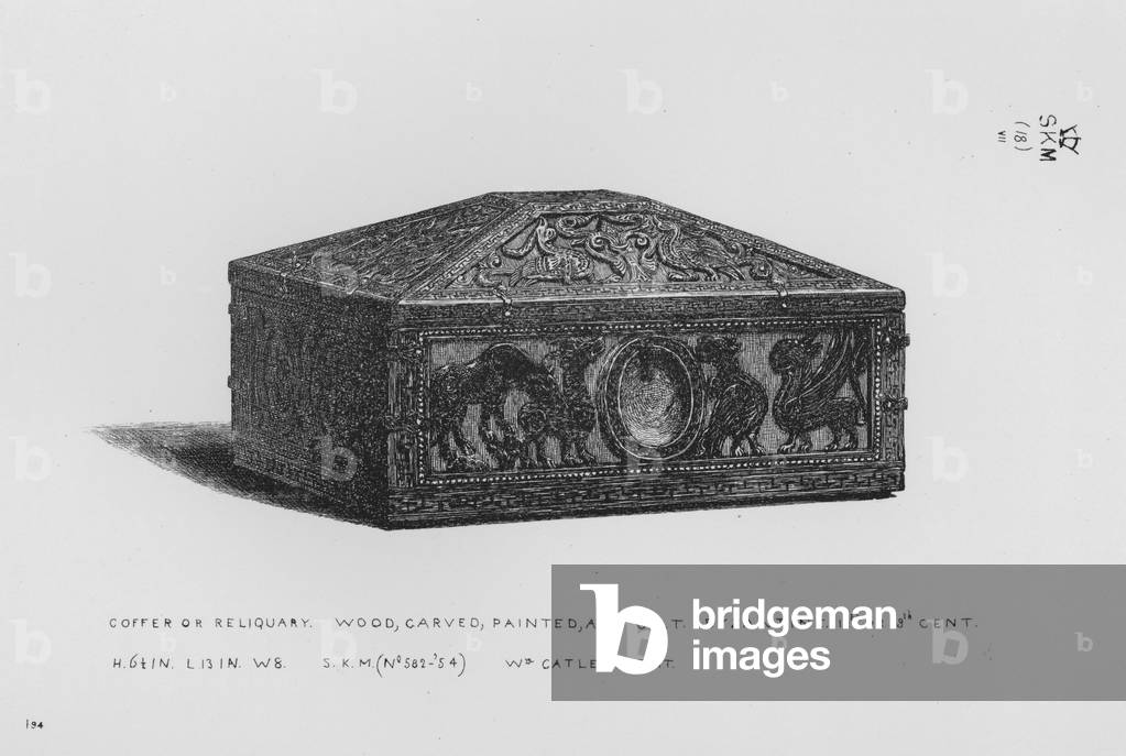 Victoria And Albert Museum: Coffer or Reliquary, wood, carved, painted, and gilt, Byzantine, 12th or 13th century (engraving)