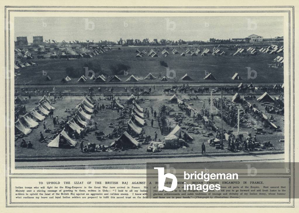 To uphold the Izzat of the British Raj against a ruthless enemy, Indian troops encamped in France (b/w photo)