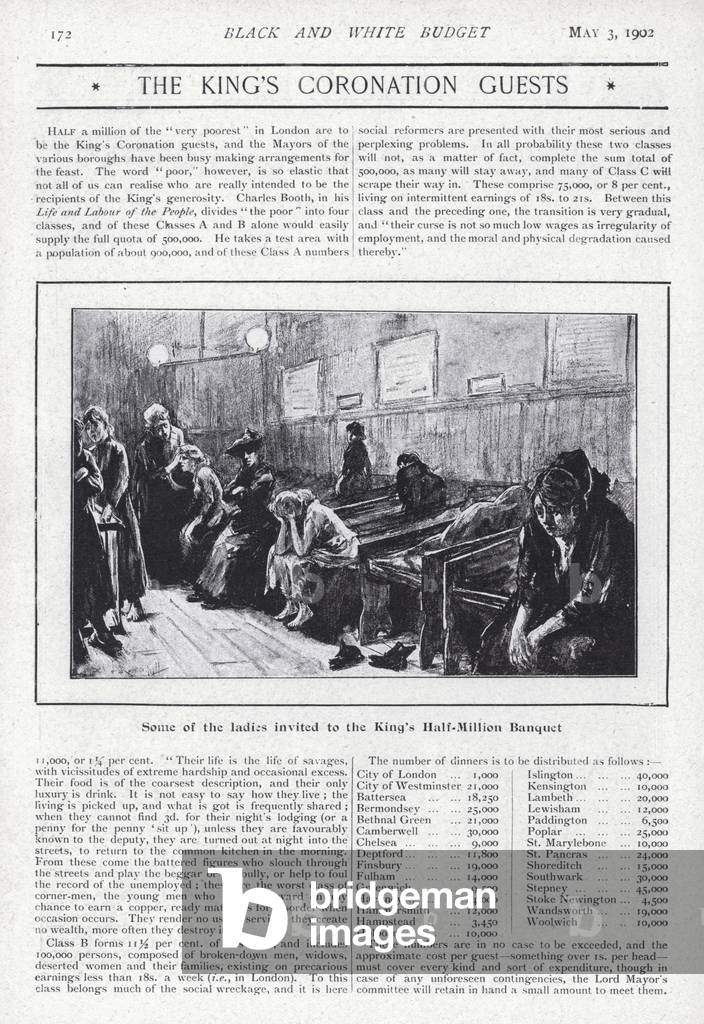 Poor London women invited to the Half Million Banquet commemorating the coronation of King Edward VII, 1902 (litho)