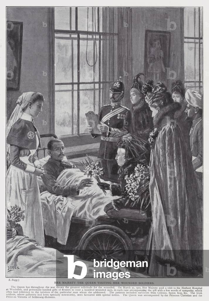 Her Majesty the Queen visiting her wounded soldiers (litho)