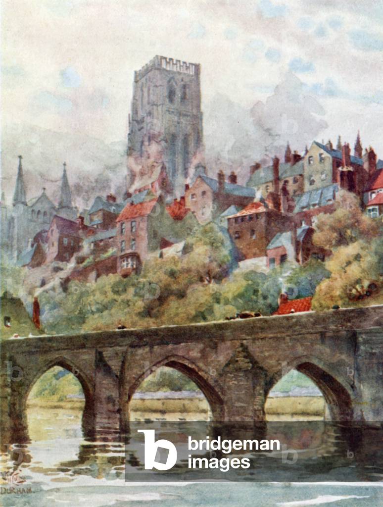 Durham, Elvet Bridge (colour litho)