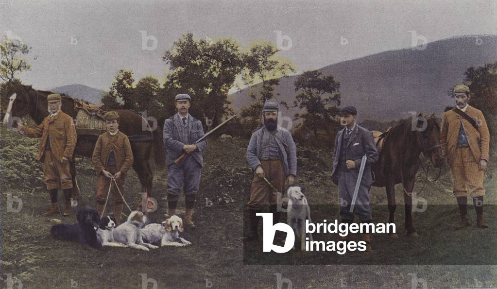 Grouse hunting party in Scotland (colour photo)