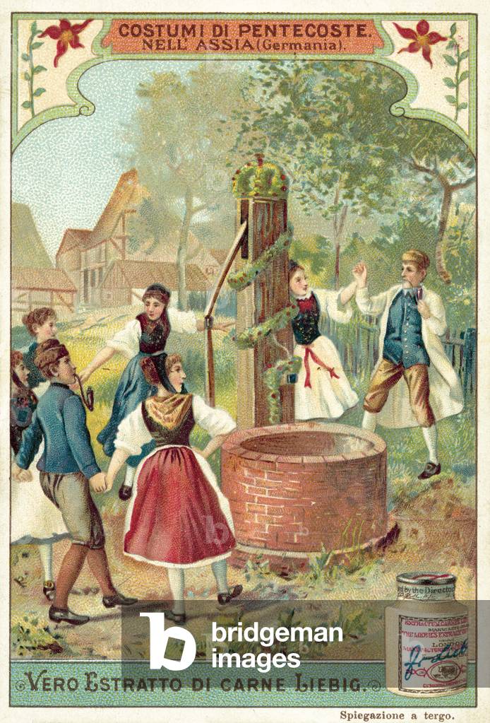 Traditional Pentecost celebrations in Hesse, Germany (chromolitho)