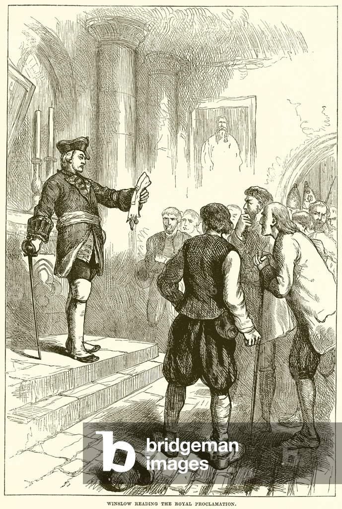 Winslow reading the Royal Proclamation (engraving)