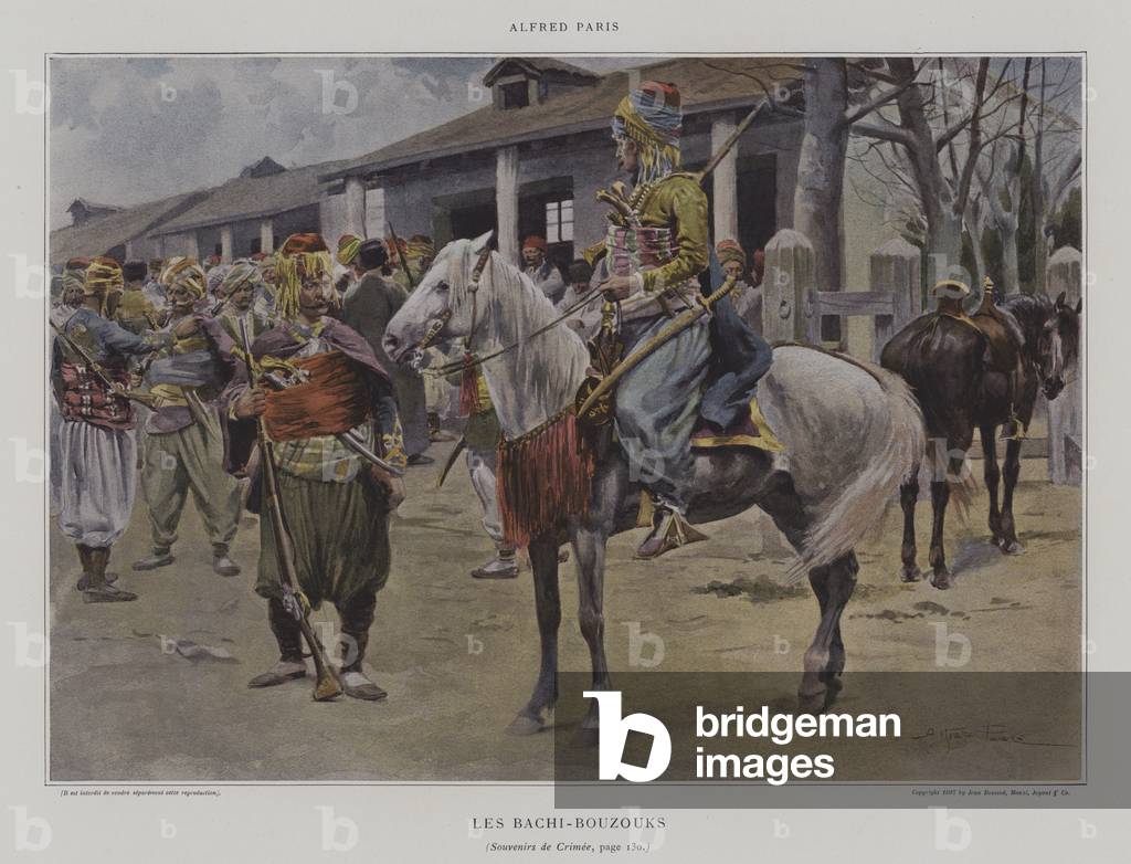 Les Bachi-Bouzouks (Bashi-Bazouks) (colour litho)