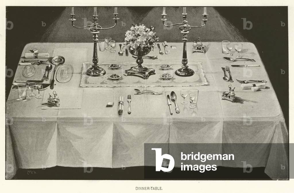 Dinner-Table (black and white photograph)