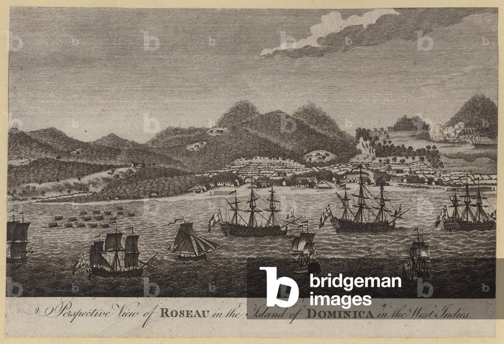 Perspective View of Roseau in the Island of Dominica in the West Indies (engraving)