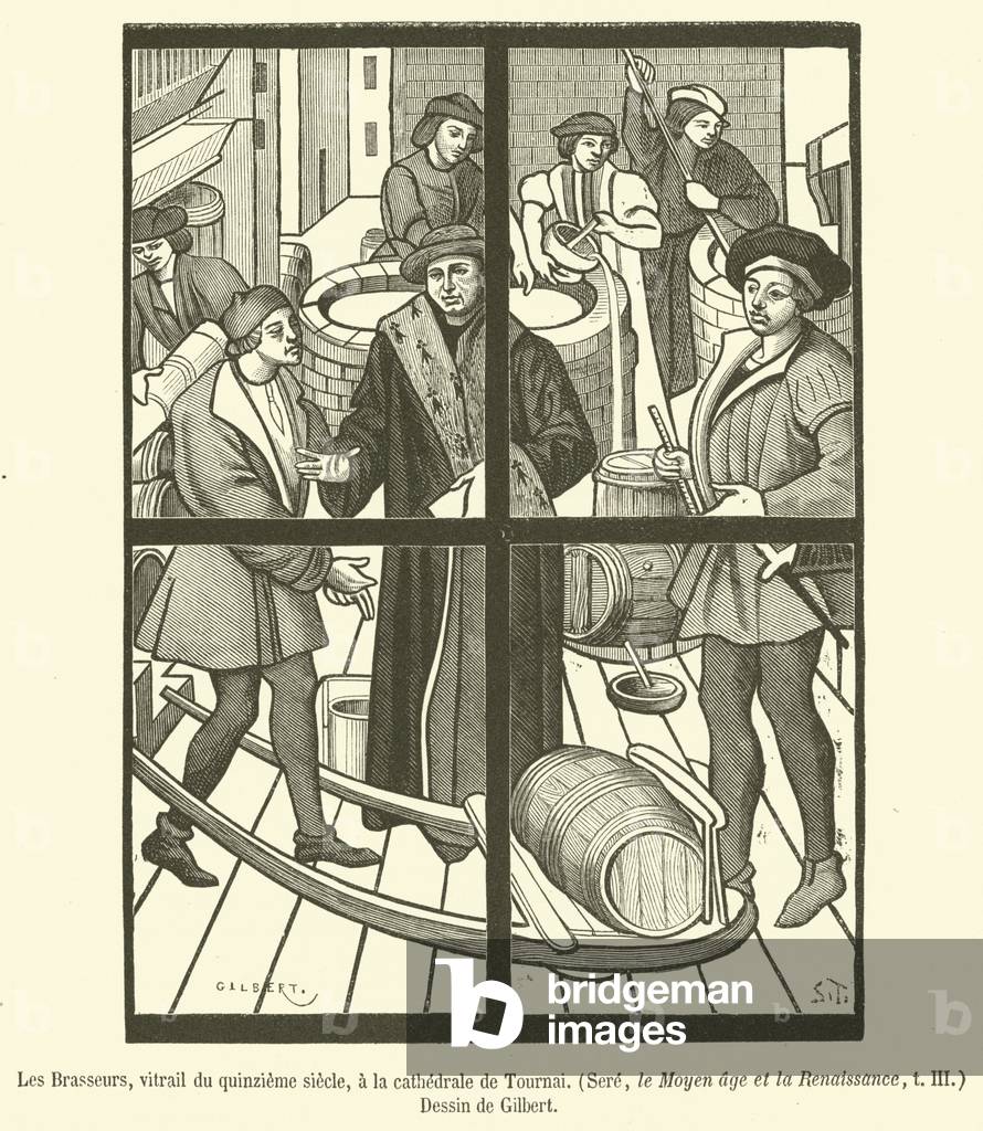 Les Brasseurs, vitrail du quinzieme siecle, a la cathedrale de Tournai (engraving)