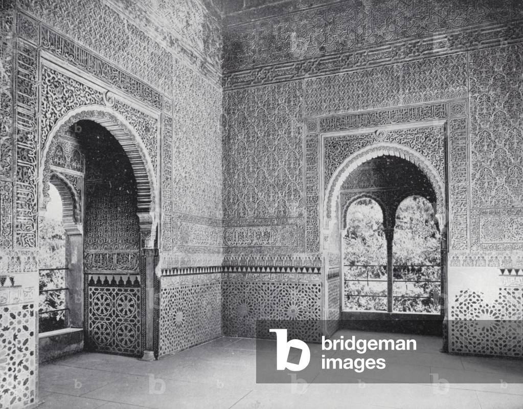 Interior of the Torre De La Cautiva, Alhambra (b/w photo)