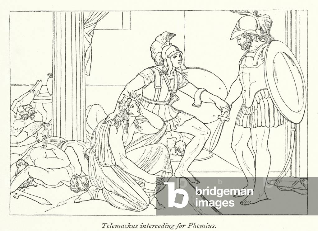Telemachus interceding for Phemius (litho)