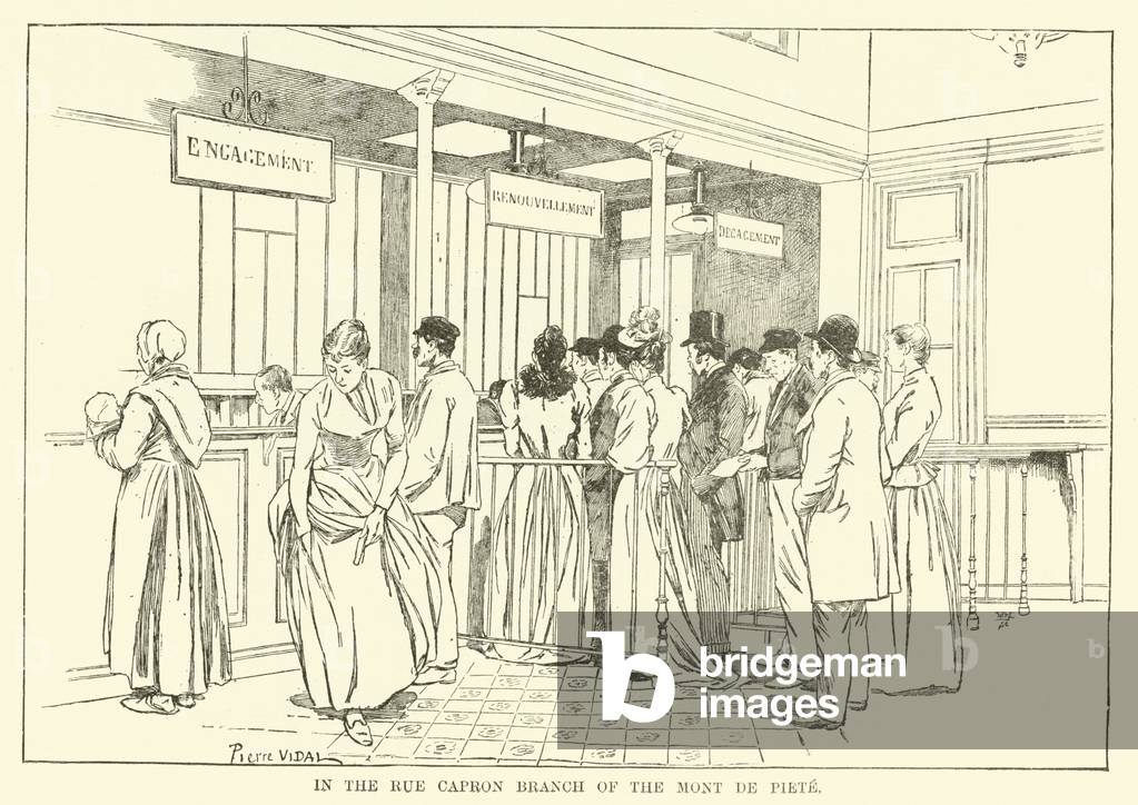 In the Rue Capron Branch of the Mont de Piete (engraving)