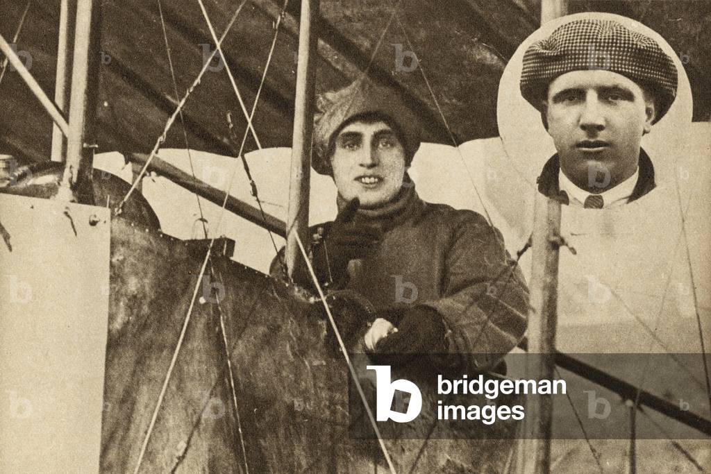 British aviators Winifred Buller, the first woman to fly professionally, and John Alcock (b/w photo)