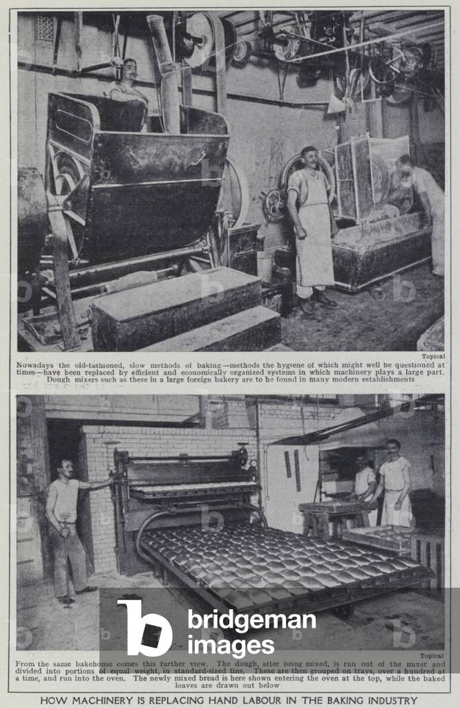 How machinery is replacing hand labour in the baking industry (b/w photo)