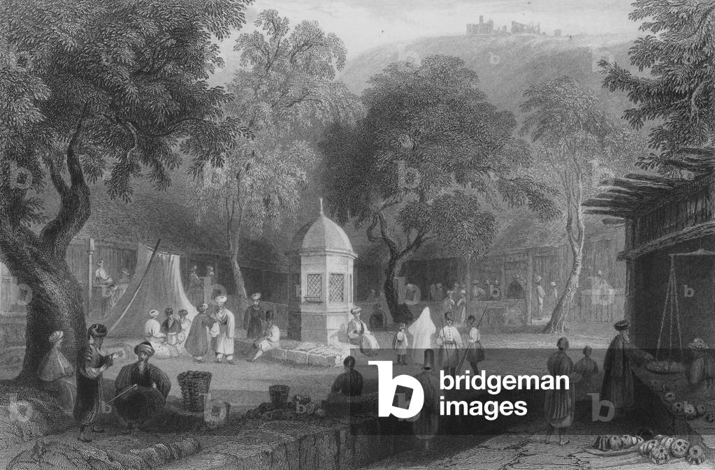 Market Scene and Fountain, Antioch (engraving)