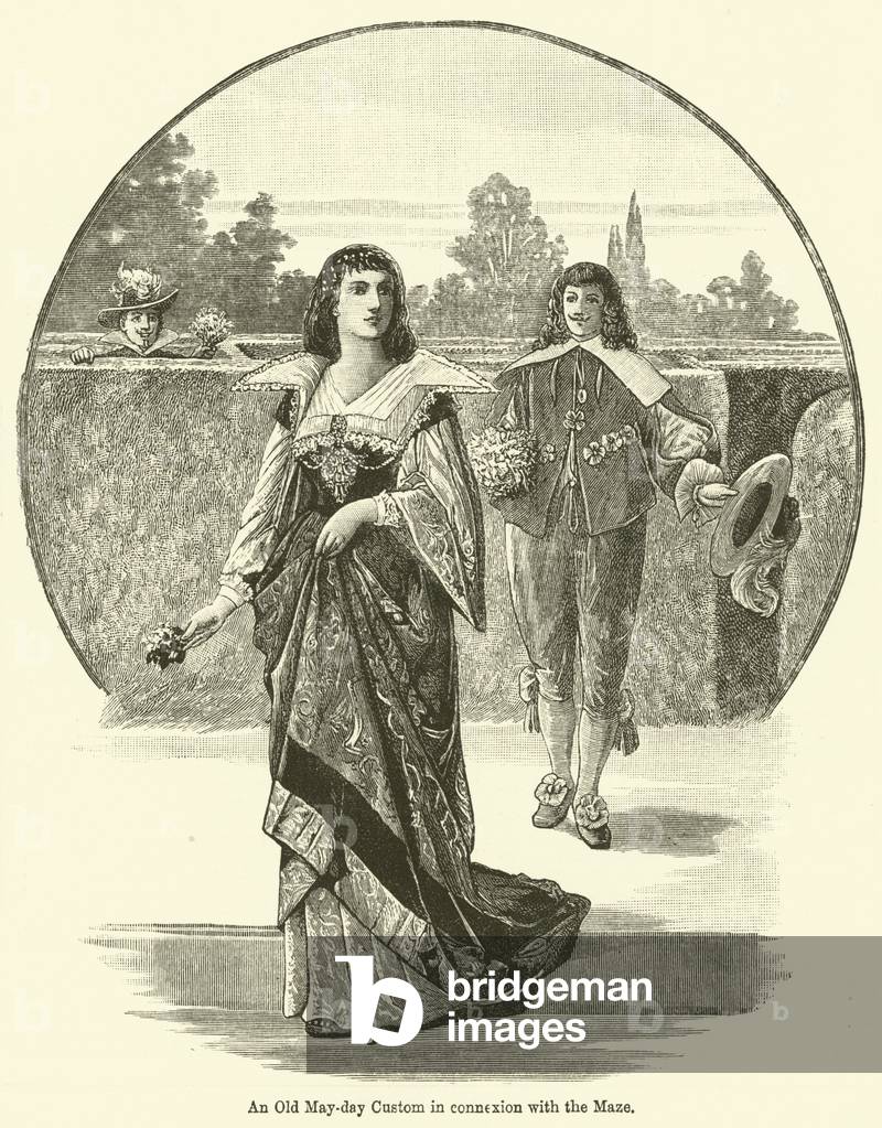 An Old May-day Custom in connexion with the Maze (engraving)