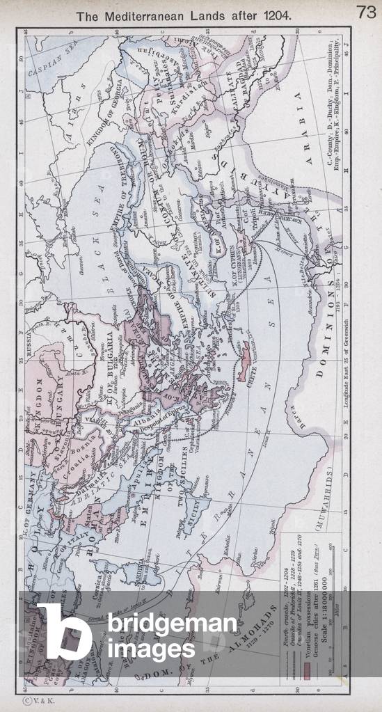 The Mediterranean Lands after 1204 (colour litho)