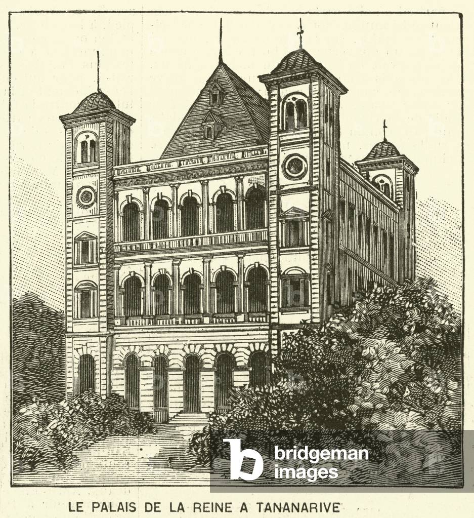 Palace of Queen Ranavalona III at Antananarivo, Madagascar (engraving)