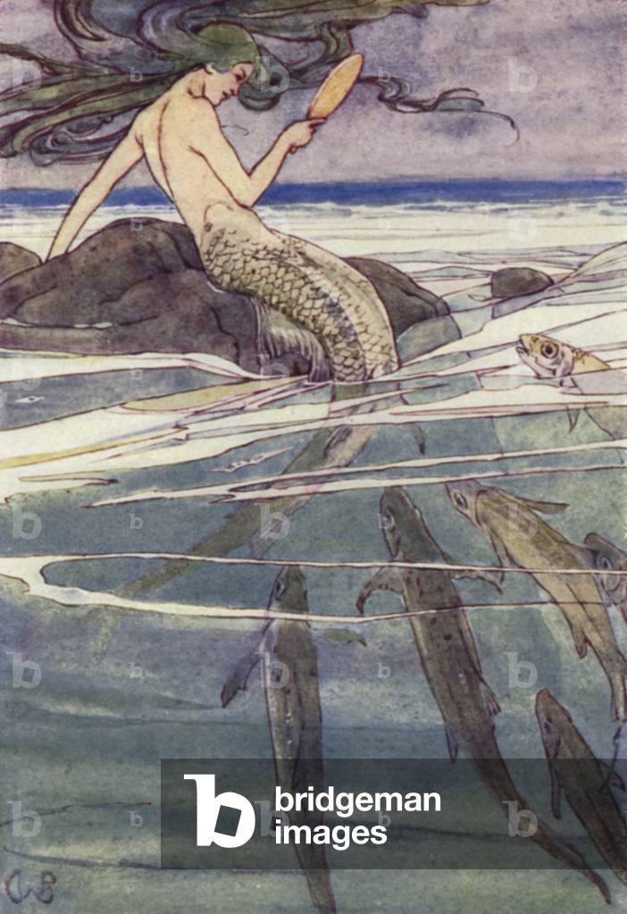 She was combing her long Tresses (colour litho)