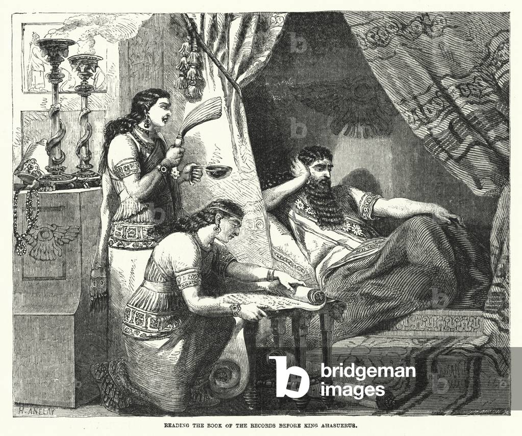 Reading the Book of the Records before King Ahasuerus (engraving)