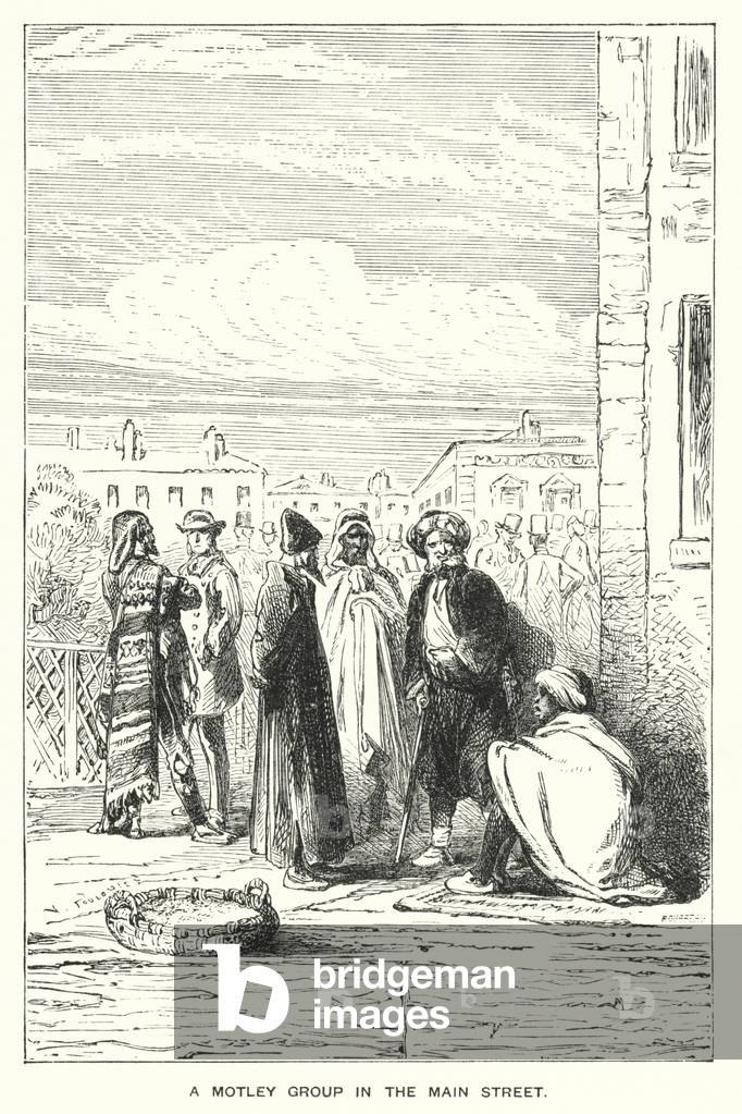 Gibraltar: A Motley Group in the Main Street (engraving)