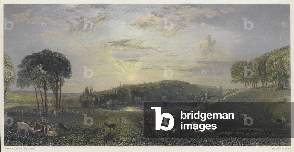 Petworth Park, Sussex (coloured engraving)